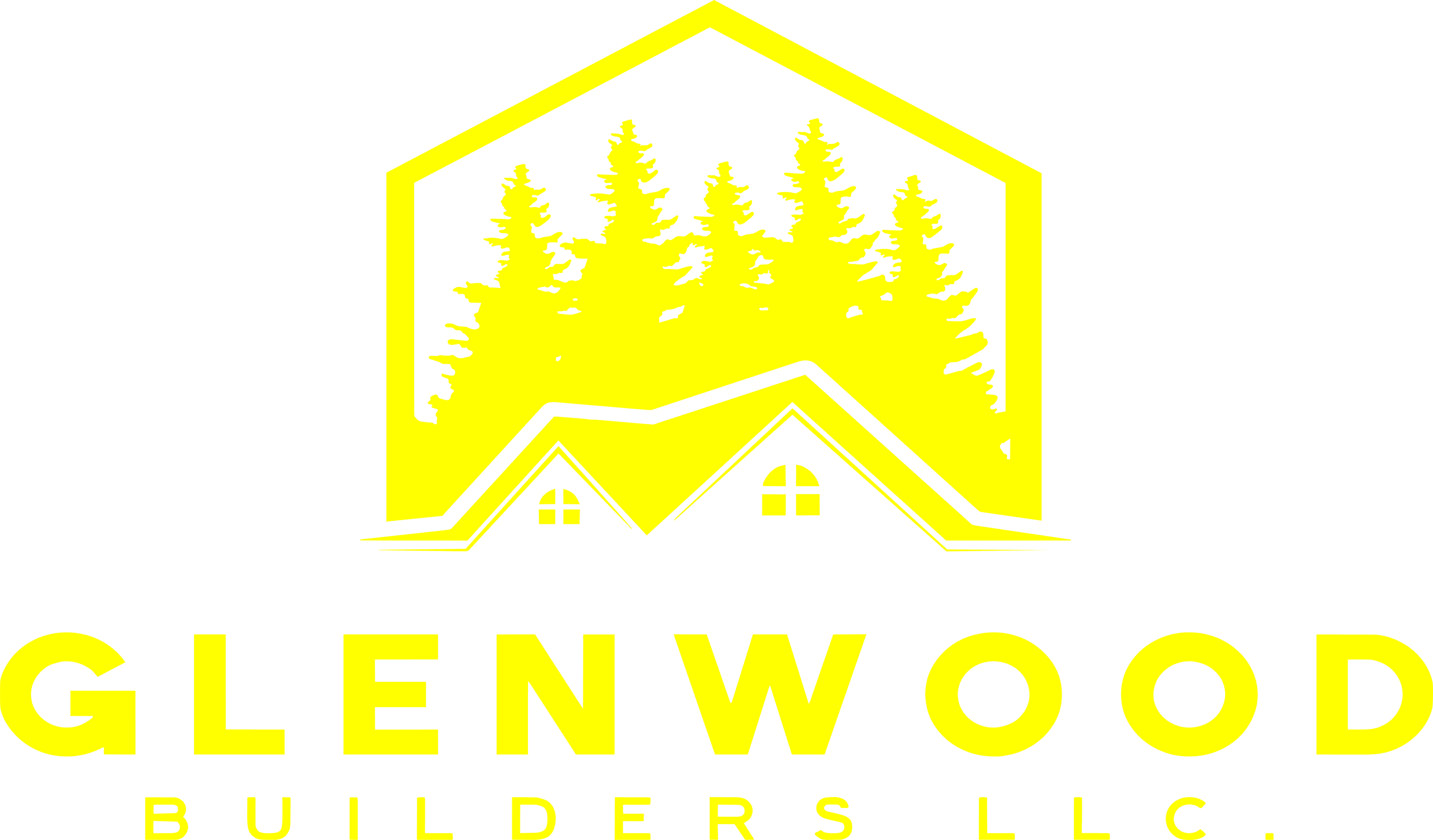 Yellow logo with mountain and forest design for Enwood Wilderness.