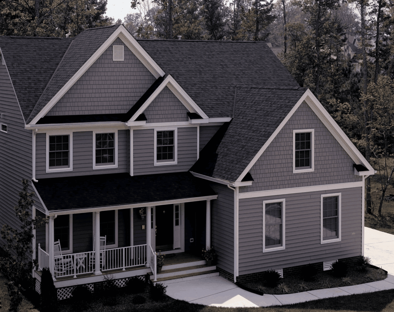Two-story house with gray siding